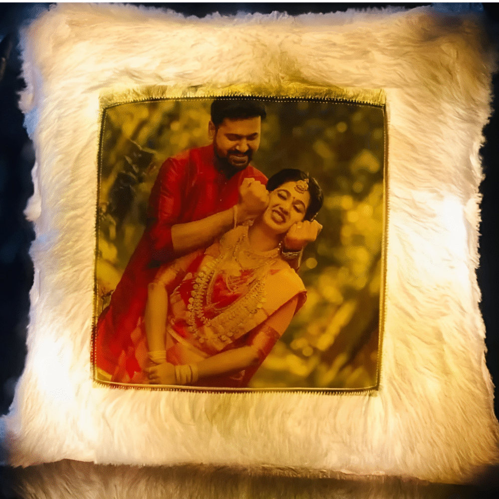 Personalized LED Fur Pillow with Photo & Text