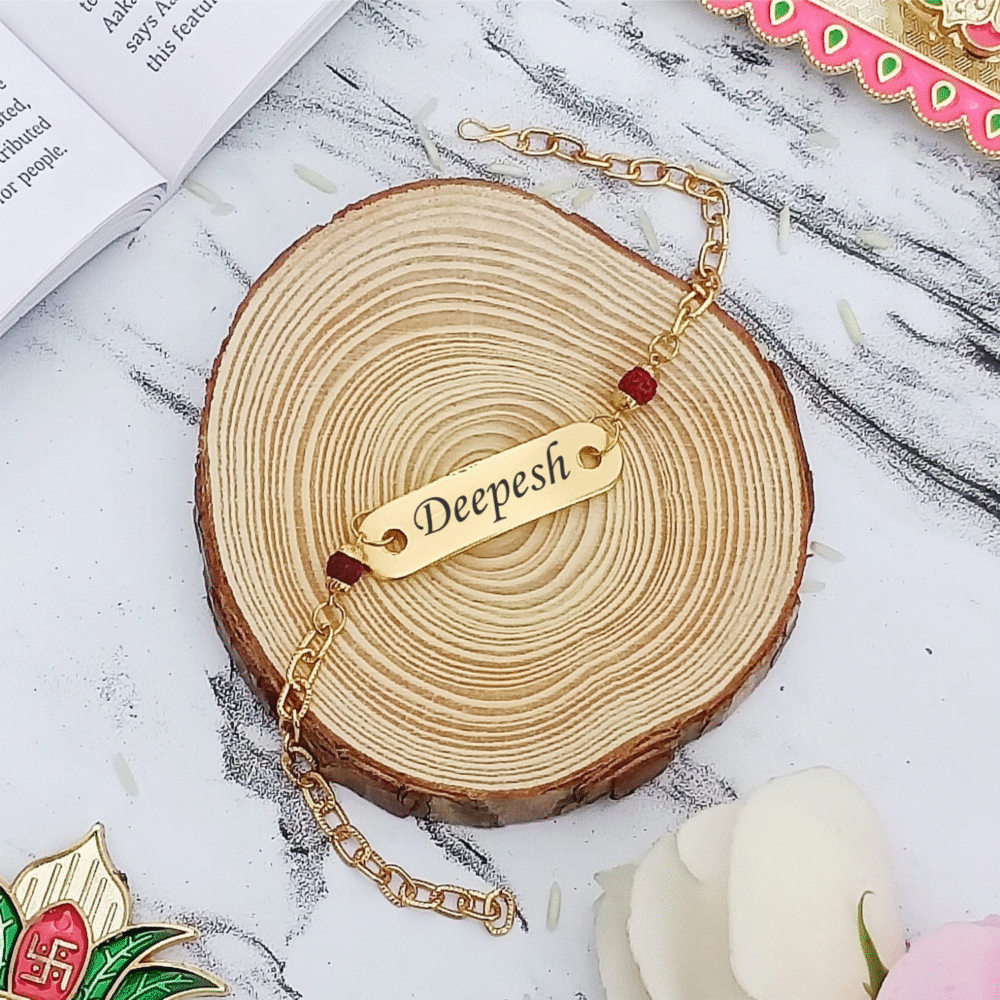 Custom Name Brass Chain Rakhi - Image 2