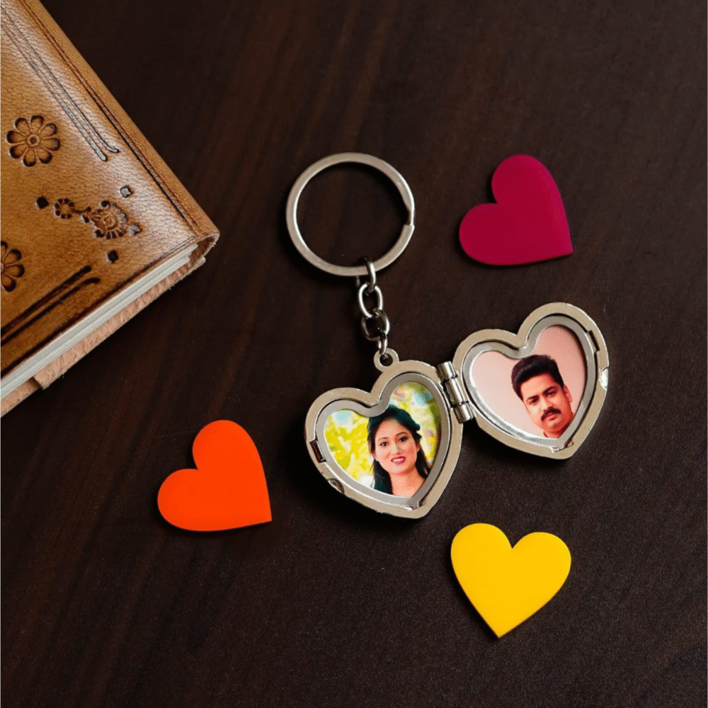 Dual-Sided Heart Photo Keychain