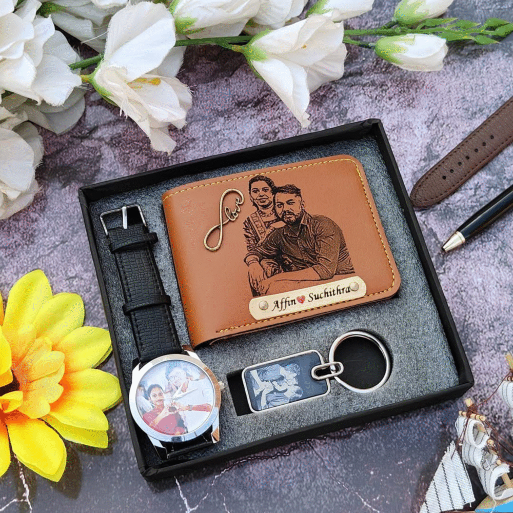 Essential Mini Combo for Men – Custom Sketch Wallet, Keychain & Watch - Image 2