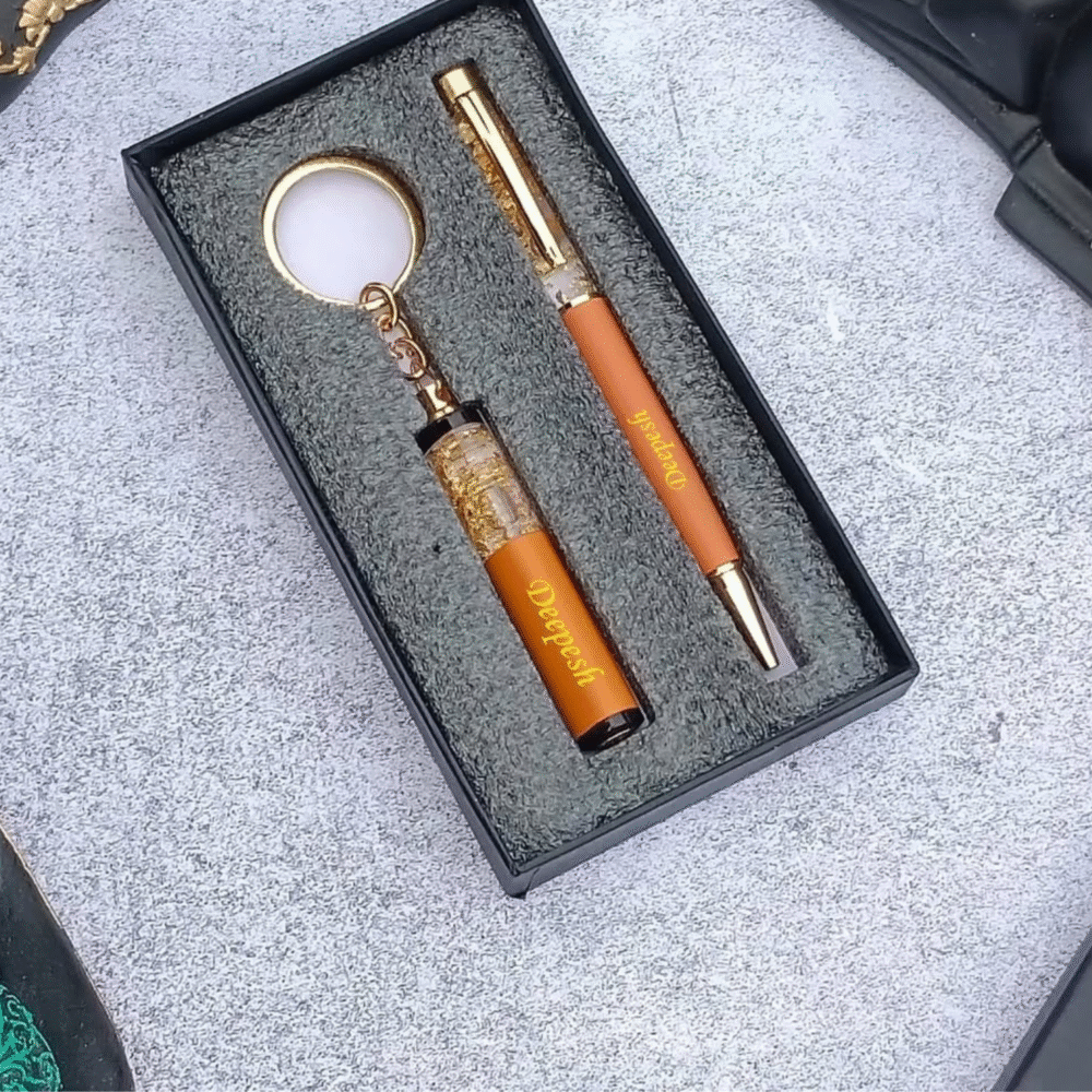 Gold Flake Pen & Keychain Gift Set - Image 3