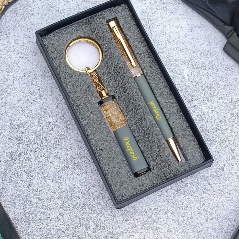 Gold Flake Pen & Keychain Gift Set - Image 2