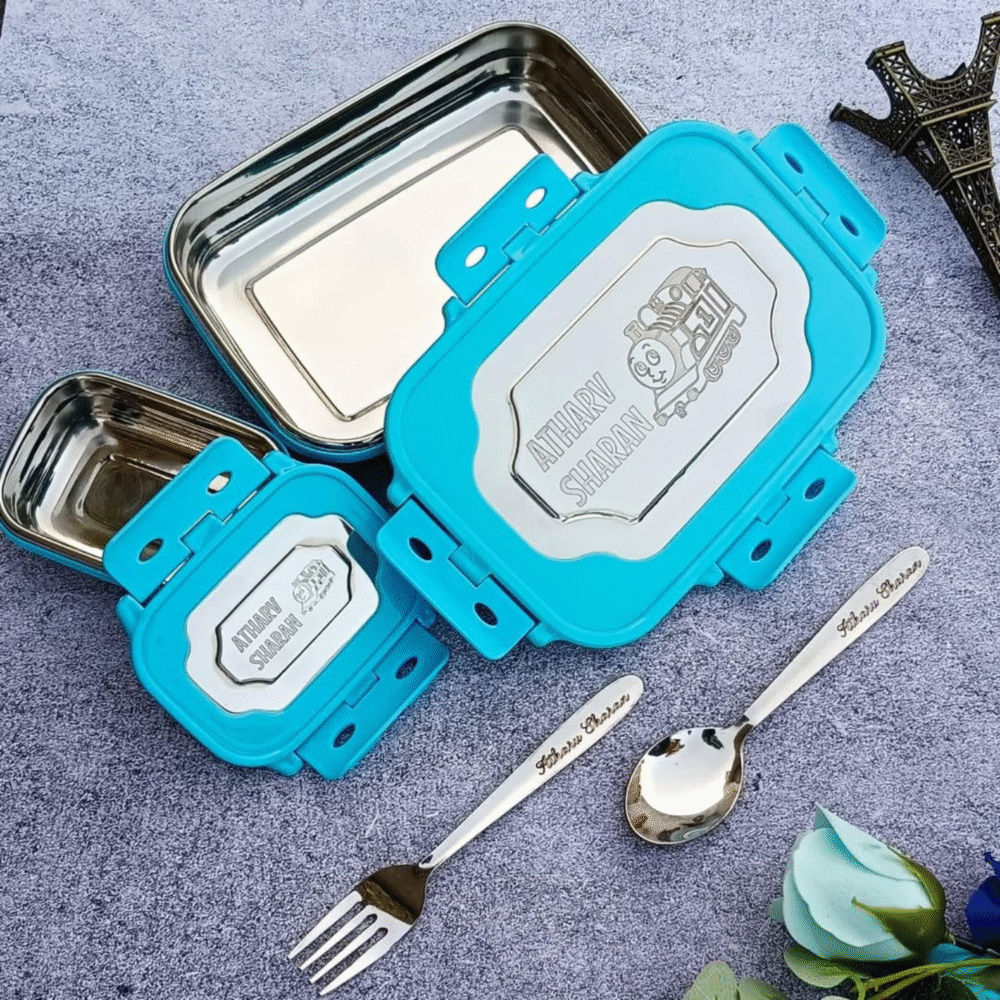 Steel Air Tight Lunch Box with Custom Name & Cartoon - Image 2
