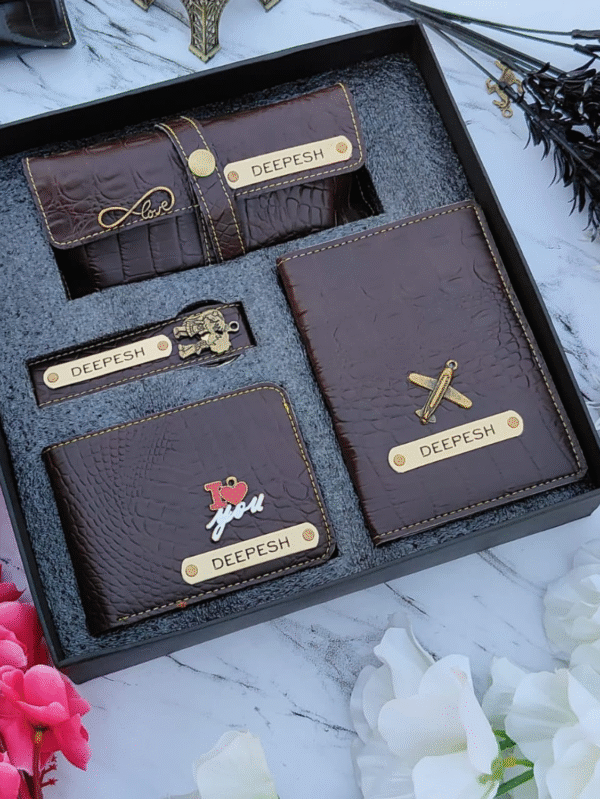 Croc Leather 4-in-1 Gift Combo - Dark Brown